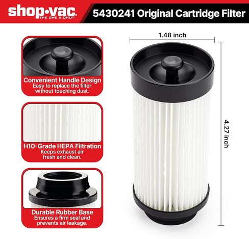 Shop-Vac Cartridge Filter Replacement, Only Compatible with Shop-Vac Pet Grooming & Vacuum, HEPA Filter with Handle, Washable & Reusable in Kuwait