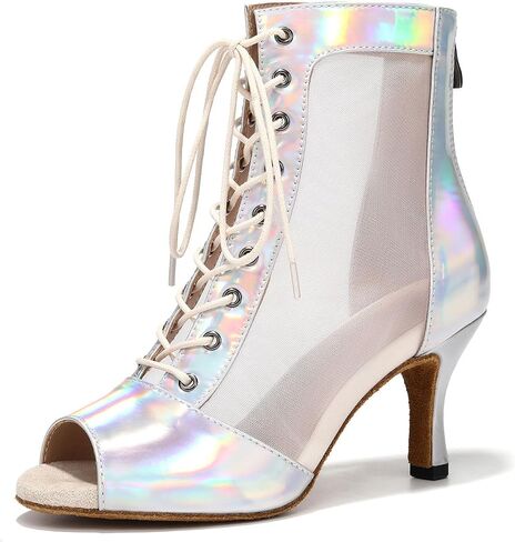 Dance Heels,Gladiator Mesh Latin Salsa Ballroom Party Ankle Boots for Women,Suede Sole,3" Heel in Kuwait