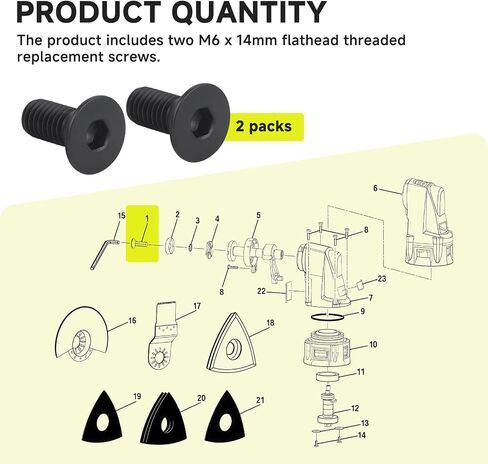 （2-pack）M6 x 14mm Flat Head Threaded Replacement Screw, Part 661379002, Compatible with Ryobi 661379001, Steel Fastener for Tool Repair & Maintenance in Kuwait