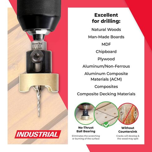 Amana Tool 82 Degree Countersink with Tapered Drill Bit and Adjustable Depth Stop, 55151, 3/8 D x 1/8 Drill D x 1/4 Inch Quick Release Hex Shank in Kuwait