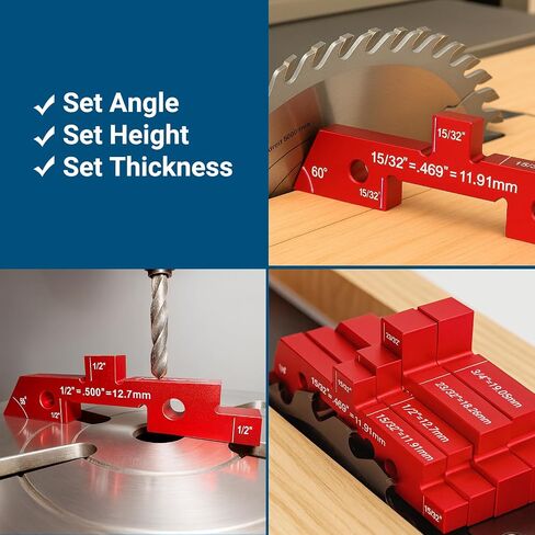 Table Setup Blocks for Woodworking, 14pcs Aluminum Alloy Woodworking Tools Precision Set up Bars, Height, Depth, Angle & Fence Alignment Gauge Set - Router and Table Saw Accessories with Storage Case in Kuwait