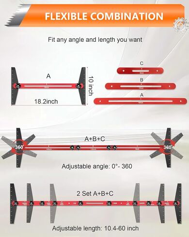 AXIUM Stair Tread Template Tool, Aluminum Alloy Stair Measuring Tool, Adjustable Length Stair Tread Tool, Stair Gauge Jig Woodworking Tool Compatible with Most Layout Projects for Home Wood Working in Kuwait