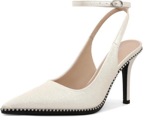 Joseywade Women's Slingback Heels Pointed Toe Stilettos High Heel Ankle Strap Beaded Pumps Dress Shoes 3.5 Inches in Kuwait