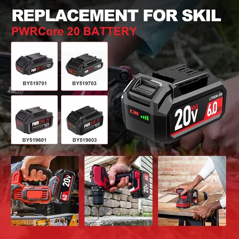 6000mAh Lithium-ion Replacement for SKIL 20V Battery BY519601 BY519603 BY519701 BY519702 BY519703, Compatible with SKIL PWRCore 20 volt Cordless Power Tools and Chargers QC536001 SC535801 QC5359B-02 in Kuwait