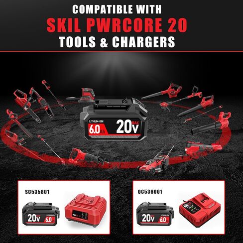 6000mAh Lithium-ion Replacement for SKIL 20V Battery BY519601 BY519603 BY519701 BY519702 BY519703, Compatible with SKIL PWRCore 20 volt Cordless Power Tools and Chargers QC536001 SC535801 QC5359B-02 in Kuwait