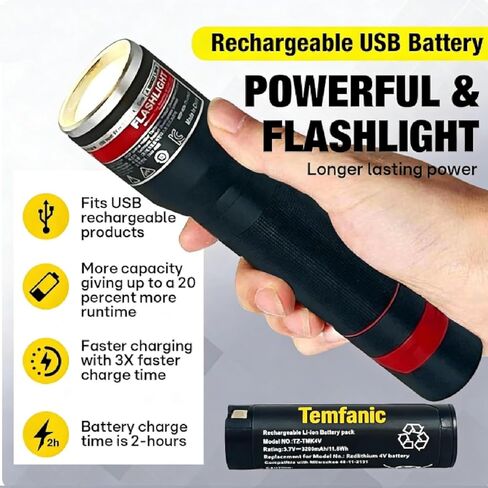 2-Pack Replacement Battery Compatible with 3200mAh USB Battery RED Lithium headlamp Flashlight and Other Tools 48-11-2131 48-59-2013, 2114-21, 2163-21, 2112-21, 2128-21 in Kuwait