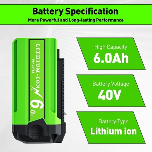 6.0Ah High Capacity Battery Replacement for Greenworks 40Volt Battery and Charger Compatible with Greenworks 40V G-MAX Battery 29252 20202 29482 29472 29462 Power Tools in Saudi Arabia