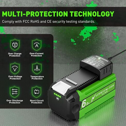6.0Ah High Capacity Battery Replacement for Greenworks 40Volt Battery and Charger Compatible with Greenworks 40V G-MAX Battery 29252 20202 29482 29472 29462 Power Tools in Saudi Arabia