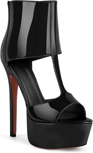 LISHAN Women's Platform Peep Toe Stiletto High Heel Cut Out Back Zipper Sandals in Kuwait