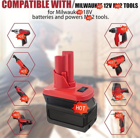 2 Pack Battery Adapter for Milwaukee M18 to M12 Adapter, Compatible with Milwaukee M18 Battery Convert for 12V Power Tools in Kuwait