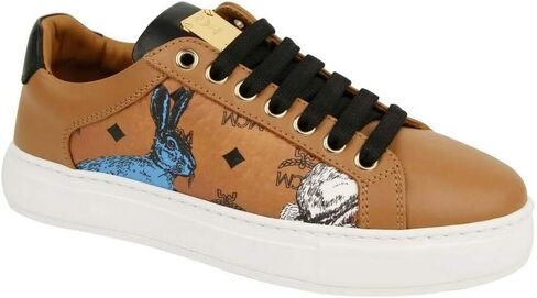 MCM Women's Cognac Brown Visetos Leather Rabbit Print Sneakers (35 EU / 5 US) in Kuwait
