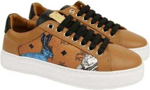 MCM Women's Cognac Brown Visetos Leather Rabbit Print Sneakers (35 EU / 5 US) in Kuwait