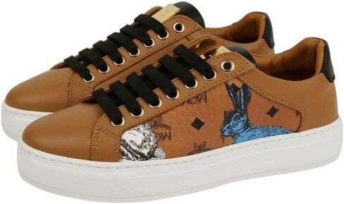 MCM Women's Cognac Brown Visetos Leather Rabbit Print Sneakers (35 EU / 5 US) in Kuwait