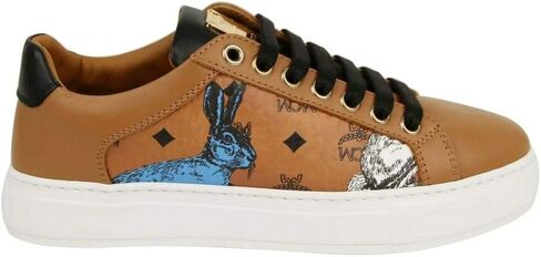MCM Women's Cognac Brown Visetos Leather Rabbit Print Sneakers (35 EU / 5 US) in Kuwait