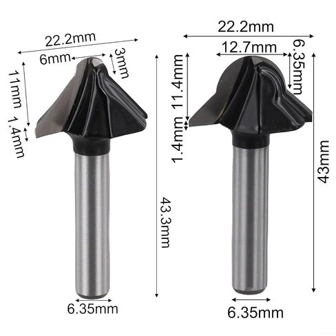 90 Degree Round Bottom V-Shaped Router Bit For Wood Veneer And Wall Panel Slotting, Metal 6.35mm Shank Milling Cutter(2PCS) in Kuwait