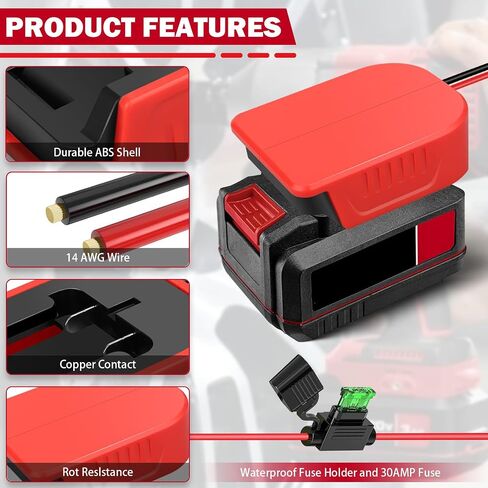 2Pcs Power Wheel Adapter for Bauer 20V Battery Dock Power Connector with Switch& Fuse&14 AWG Wire& Wire Terminals,Power Convertor Power to DIY RC Trucks,RC Toys,Robotics,Led Lights in Kuwait