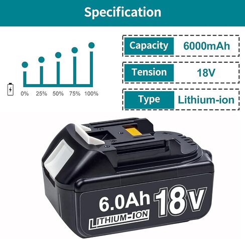 DTK 2Packs Replacement for Makita 18V 6000mAh Cordless Power Tools Battery BL1830B BL1820B BL1860B BL1850B BL1840B in Kuwait