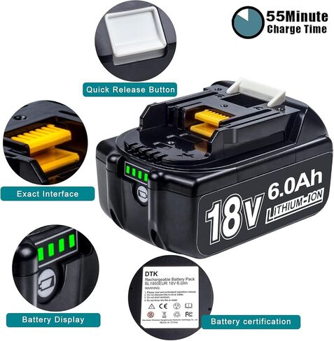 DTK 2Packs Replacement for Makita 18V 6000mAh Cordless Power Tools Battery BL1830B BL1820B BL1860B BL1850B BL1840B in Kuwait