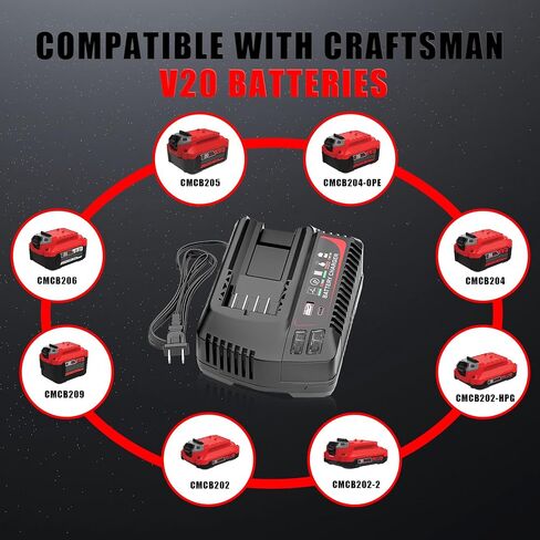 【USB A+Type C Port】 Multi-Functional 20V Charger Replacement for Craftsman 20v Battery Charger CMCB104 CMCB124, Compatible with Craftsman V20 Battery CMCB201 CMCB202 CMCB204 CMCB205 CMCB206 CMCB209 in Kuwait