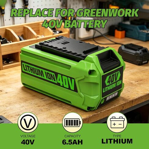 6.5Ah Replacement for Greenworks 40V Battery and Charger Compatible with Greenworks Battery 40V 29472 29462 G-MAX Tools in Kuwait