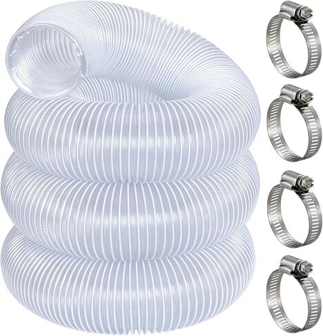 Heavy Duty Dust Collection Hose 2" × 5 ft PVC Collector Hose & Clamps | 2 inch Thicken Flexible Clear Wire Tubing Duct Collector Hoses for Fume Debris Band Saw Jointer Wood Shop, with 4 Clamps in Kuwait