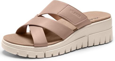 Vilanva Women's Orthopedic Platform Slip On Slides | Comfortable Arch Support, 2-Inch Wedge Heel, Adjustable Velcro Strap in Saudi Arabia