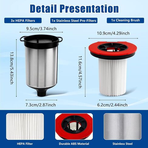 12050162 Replacement Filter for Bosch Unlimited 10/ Unlimited 9 Cordless Vacuum Cleaner BKS1051GQC BBS1041 BBS921TBA, 2 Washable Filter 2 Stainless Steel Filter in Kuwait