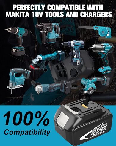 2Pack 6.0Ah 18V Battery Replacement for Makita 18V Battery and Charger | Compatible with Makita 18V Battery Power Tools BL1860 BL1850 BL1840 BL1830 in Kuwait