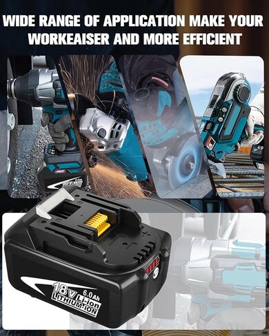 2Pack 6.0Ah 18V Battery Replacement for Makita 18V Battery and Charger | Compatible with Makita 18V Battery Power Tools BL1860 BL1850 BL1840 BL1830 in Kuwait