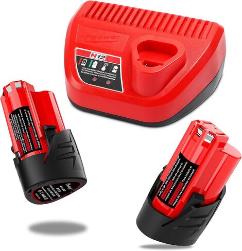 Compatible with Milwaukee 12V 3000mAh Battery(2 Packs) and Charger Kit | 112 Volt Lithium-Ion Replacement Battery with Charger Kit for 48-11-2401 48-11-2411 48-59-2401 48-11-2420 Power Tools in Kuwait