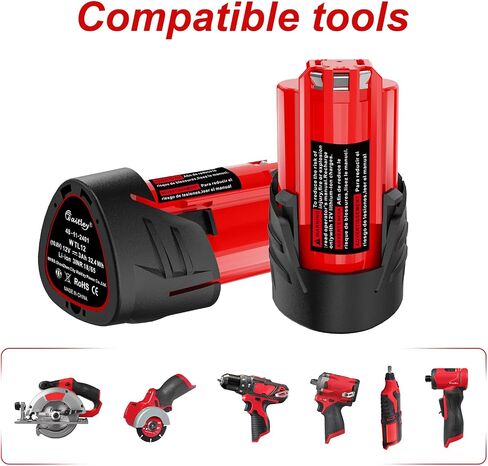 Compatible with Milwaukee 12V 3000mAh Battery(2 Packs) and Charger Kit | 112 Volt Lithium-Ion Replacement Battery with Charger Kit for 48-11-2401 48-11-2411 48-59-2401 48-11-2420 Power Tools in Kuwait