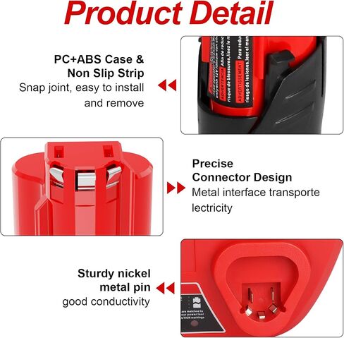 Compatible with Milwaukee 12V 3000mAh Battery(2 Packs) and Charger Kit | 112 Volt Lithium-Ion Replacement Battery with Charger Kit for 48-11-2401 48-11-2411 48-59-2401 48-11-2420 Power Tools in Kuwait