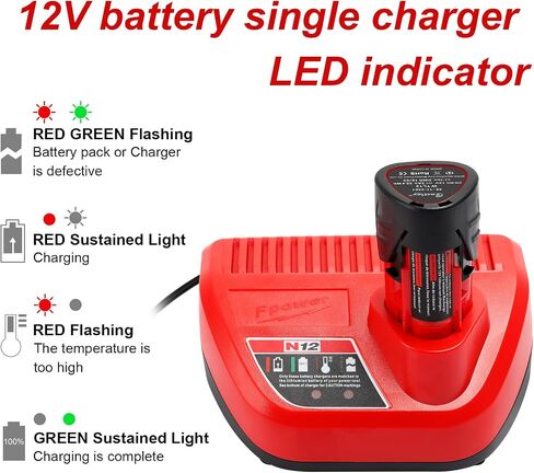 Compatible with Milwaukee 12V 3000mAh Battery(2 Packs) and Charger Kit | 112 Volt Lithium-Ion Replacement Battery with Charger Kit for 48-11-2401 48-11-2411 48-59-2401 48-11-2420 Power Tools in Kuwait