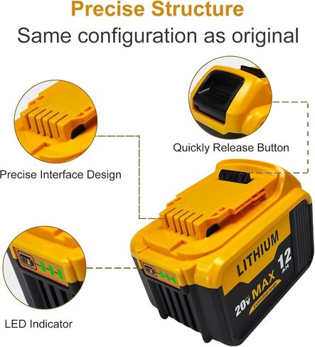 12.0Ah 2-Pack Replacement Battery for Dewalt 20V Max Battery Tools Compatible with DCB200, DCB206, DCB204, DCB203 Series & More, High Capacity Power Cells for Cordless Drills, Saws in Kuwait