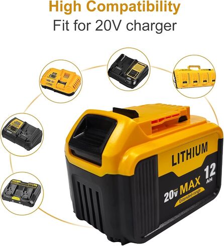 12.0Ah 2-Pack Replacement Battery for Dewalt 20V Max Battery Tools Compatible with DCB200, DCB206, DCB204, DCB203 Series & More, High Capacity Power Cells for Cordless Drills, Saws in Kuwait