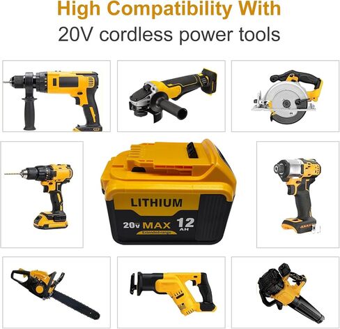 12.0Ah 2-Pack Replacement Battery for Dewalt 20V Max Battery Tools Compatible with DCB200, DCB206, DCB204, DCB203 Series & More, High Capacity Power Cells for Cordless Drills, Saws in Kuwait