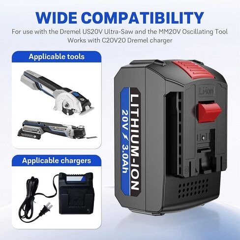 ARyee Compatible with Dremel 20v Max Battery 3.0Ah, Replacement Rechargeable B20V20 Lithium-ion Battery, Compatibility for US20V Ultra-Saw and The MM20V Oscillating Tool in Kuwait