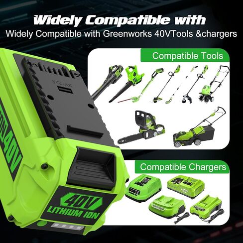 6.5Ah Lithium-Ion Battery Replacement for Greenworks 40V Battery 29462 29472 Compatible with Greenworks 40V G-MAX for Power Tools Lawn Mower 29252 20202 22262 25312 25322, with USB Port in Kuwait