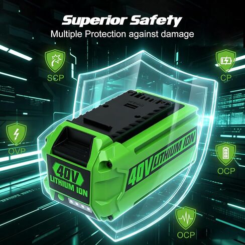 6.5Ah Lithium-Ion Battery Replacement for Greenworks 40V Battery 29462 29472 Compatible with Greenworks 40V G-MAX for Power Tools Lawn Mower 29252 20202 22262 25312 25322, with USB Port in Kuwait