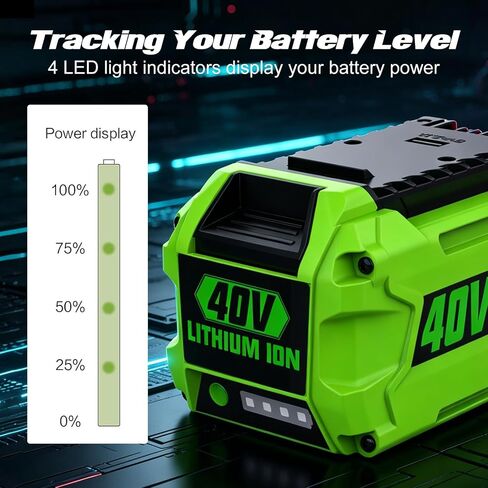 6.5Ah Lithium-Ion Battery Replacement for Greenworks 40V Battery 29462 29472 Compatible with Greenworks 40V G-MAX for Power Tools Lawn Mower 29252 20202 22262 25312 25322, with USB Port in Kuwait