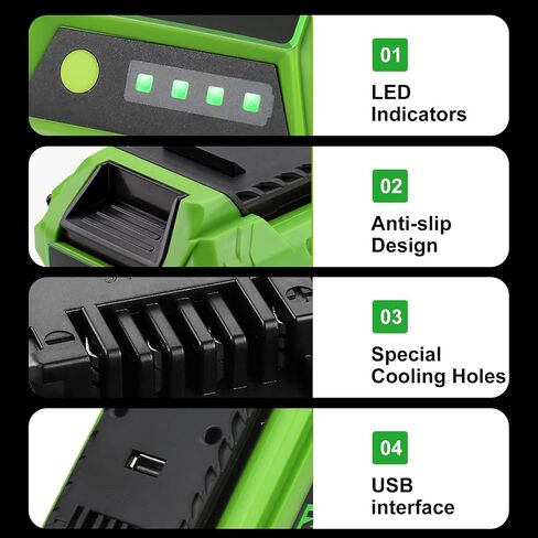 6.5Ah Lithium-Ion Battery Replacement for Greenworks 40V Battery 29462 29472 Compatible with Greenworks 40V G-MAX for Power Tools Lawn Mower 29252 20202 22262 25312 25322, with USB Port in Kuwait