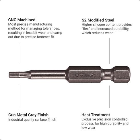VEGA 3/32" Hex Screwdriver Bits. Professional Grade Allen Wrench Hex 3/32", 2 Inch Impact Bits. 150H0664A-5 (Pack of 5) in Kuwait