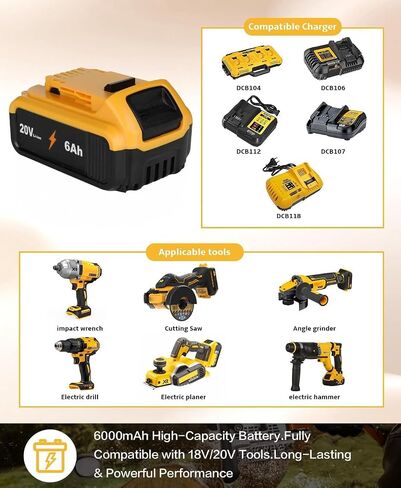 2-Pack 20V 6.0Ah Lithium Ion Replacement Battery for 20V MAX Cordless Tools | Compatible with DCB200 DCB203 DCB204 DCB205 and DCB206 battery models in Kuwait