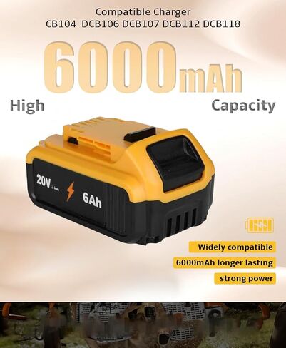2-Pack 20V 6.0Ah Lithium Ion Replacement Battery for 20V MAX Cordless Tools | Compatible with DCB200 DCB203 DCB204 DCB205 and DCB206 battery models in Kuwait