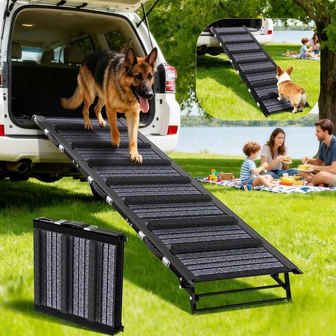 Large Dog Ramp, 47.2" Long and 15.8" Wide Wooden Folding Portable Pet Ramp, Adjustable from 11.8" to 29.5" with Non-Slip Traction Mat, Dog Ramps for Car, Bed, Couch, Rated for 150 LBS in Saudi Arabia