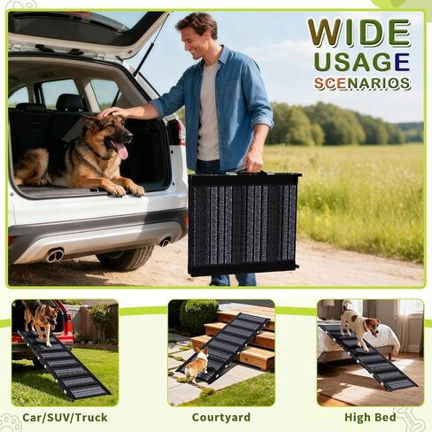 Large Dog Ramp, 47.2" Long and 15.8" Wide Wooden Folding Portable Pet Ramp, Adjustable from 11.8" to 29.5" with Non-Slip Traction Mat, Dog Ramps for Car, Bed, Couch, Rated for 150 LBS in Saudi Arabia