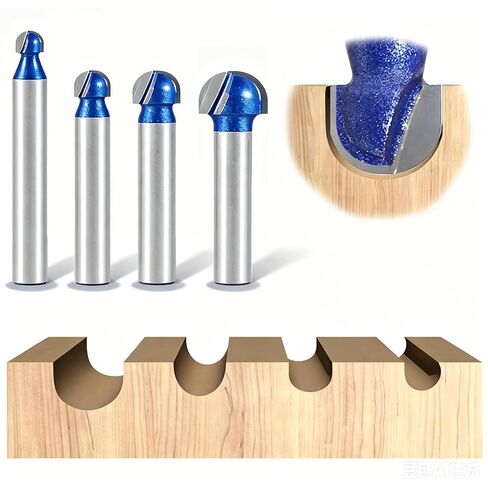 4-Piece Core Box Router Bit Set, 1/4" Shank Round Nose Bits, 1/4", 5/16", 3/8" & 1/2" Cutting Diameter, Woodworking Router Bits for Grooves, Cove, and Decorative Edges in Kuwait