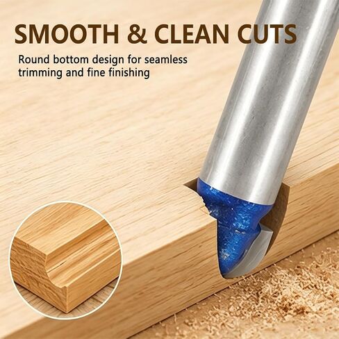 4-Piece Core Box Router Bit Set, 1/4" Shank Round Nose Bits, 1/4", 5/16", 3/8" & 1/2" Cutting Diameter, Woodworking Router Bits for Grooves, Cove, and Decorative Edges in Kuwait