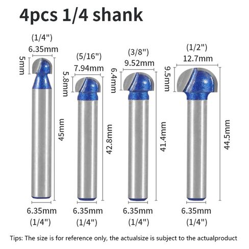 4-Piece Core Box Router Bit Set, 1/4" Shank Round Nose Bits, 1/4", 5/16", 3/8" & 1/2" Cutting Diameter, Woodworking Router Bits for Grooves, Cove, and Decorative Edges in Kuwait
