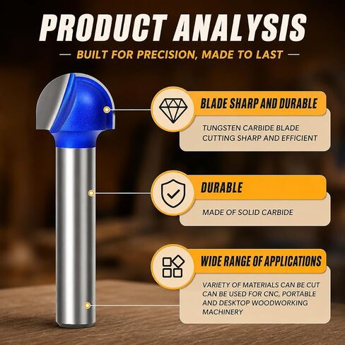 4-Piece Core Box Router Bit Set, 1/4" Shank Round Nose Bits, 1/4", 5/16", 3/8" & 1/2" Cutting Diameter, Woodworking Router Bits for Grooves, Cove, and Decorative Edges in Kuwait